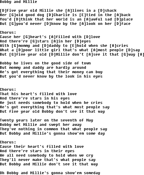 Bluegrass songs with chords - Bobby And Millie